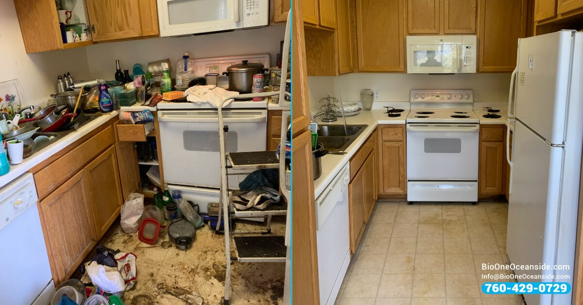 Cleaning up a hoarded home with Bio-One of Oceanside - Before and after.