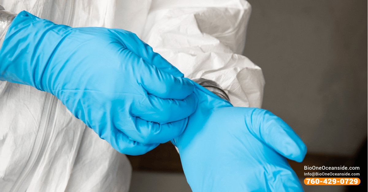 Bio-One of Oceanside wears the proper PPE to disinfect areas from fentanyl residue.