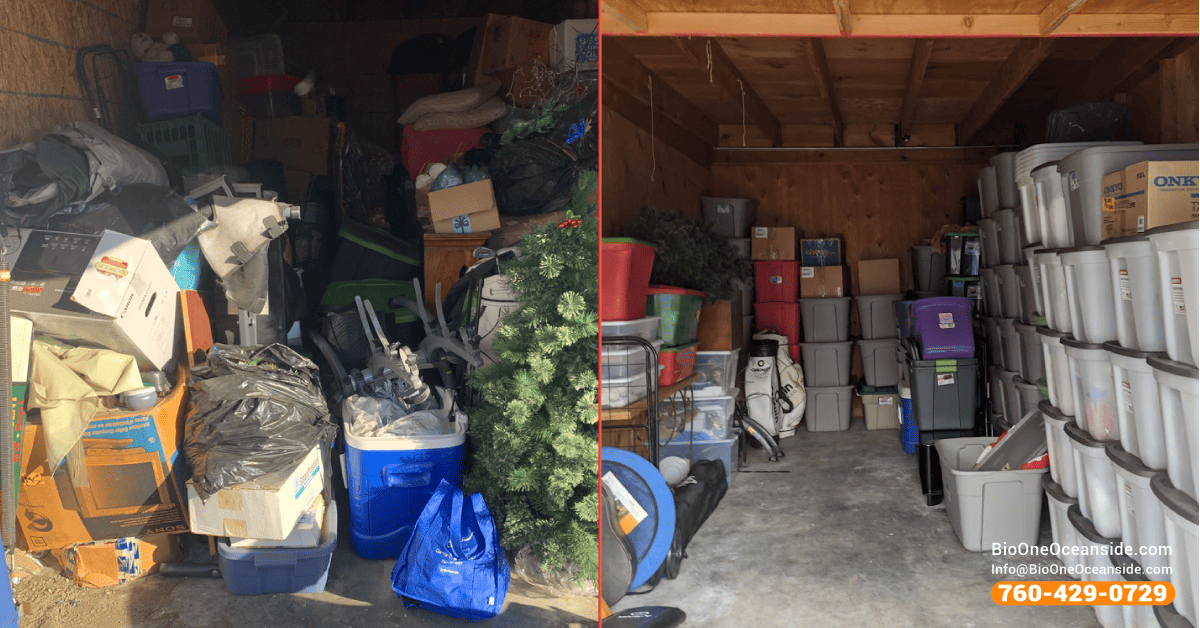 Our cleaning technicians at Bio-One remove rodent droppings from a storage unit infested with rodents.